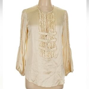 Nanette Lepore Cream 100% Silk Elegant Ruffle Blouse Top Size 10 Medium M